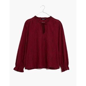 MADEWELL Embroidered Eyelet Ruffled Popover Top Size XS